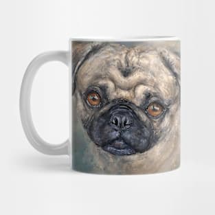 Contemporary Painting of a Gorgeous Pug in Blue Beige Background Mug